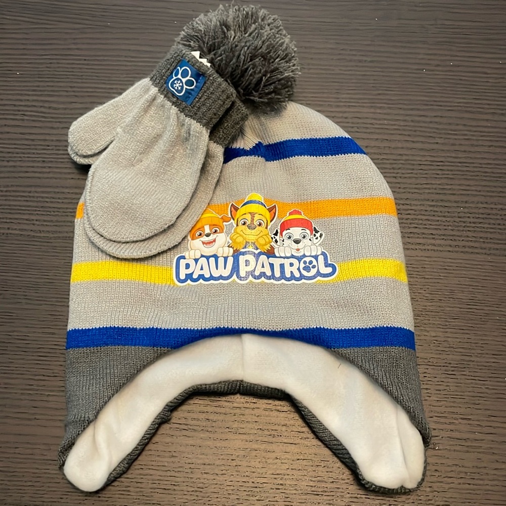 Kids paw patrol beanie with mittens